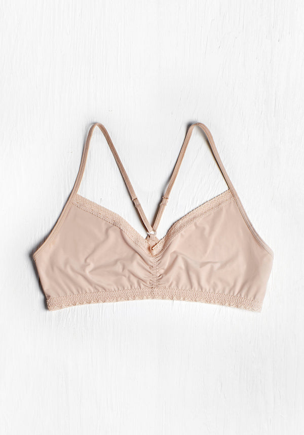 model is wearing an M bralette-nude the micro lace trim bralette