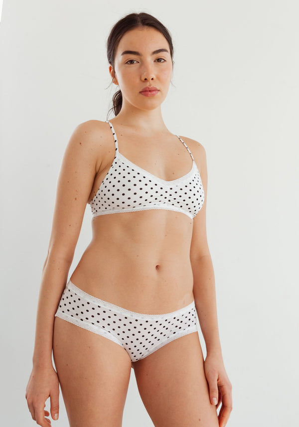 model is wearing an S panty-multi,white the micro lace trim hipster