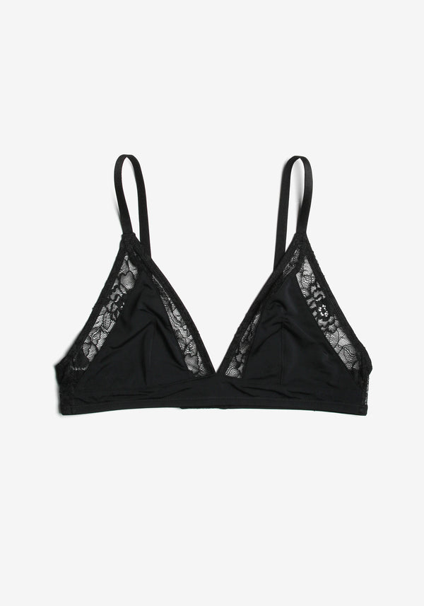 model is wearing an L bralette-black stellar bralette