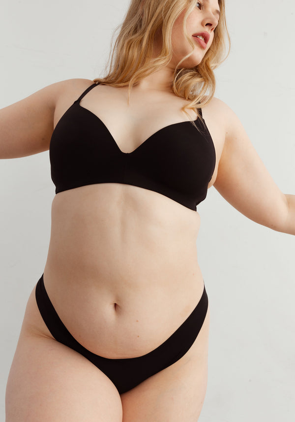 model is wearing an S panty-black the no-show thong