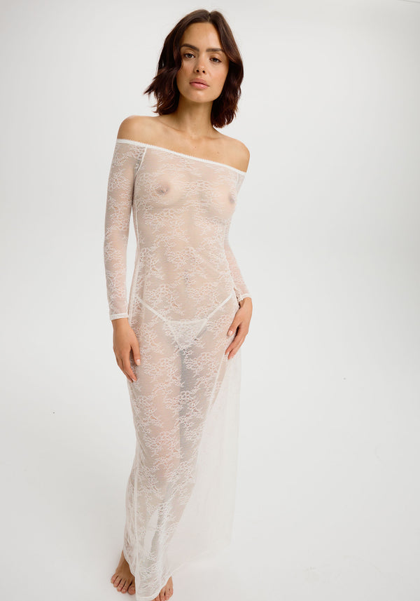 model is wearing an XS maxi dress - white cascade maxi dress