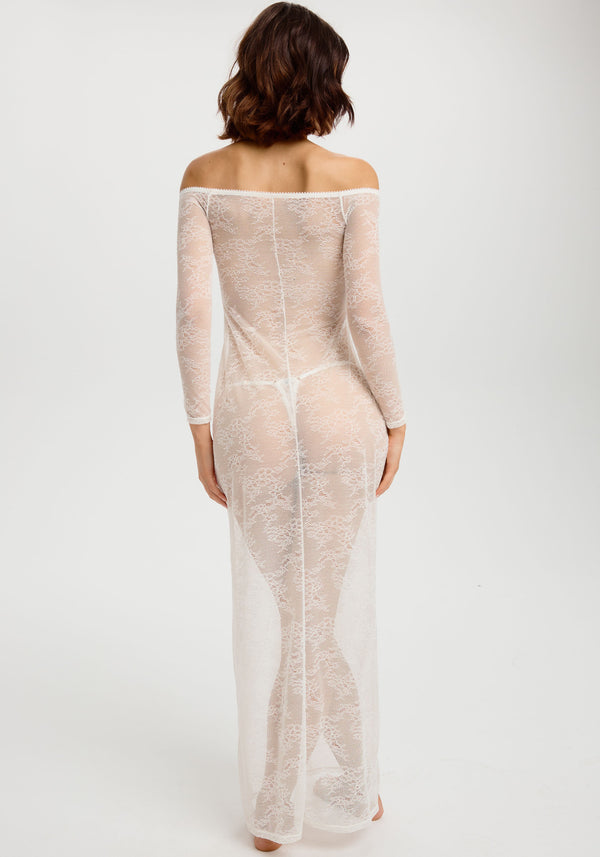 model is wearing an XS maxi dress - white cascade maxi dress