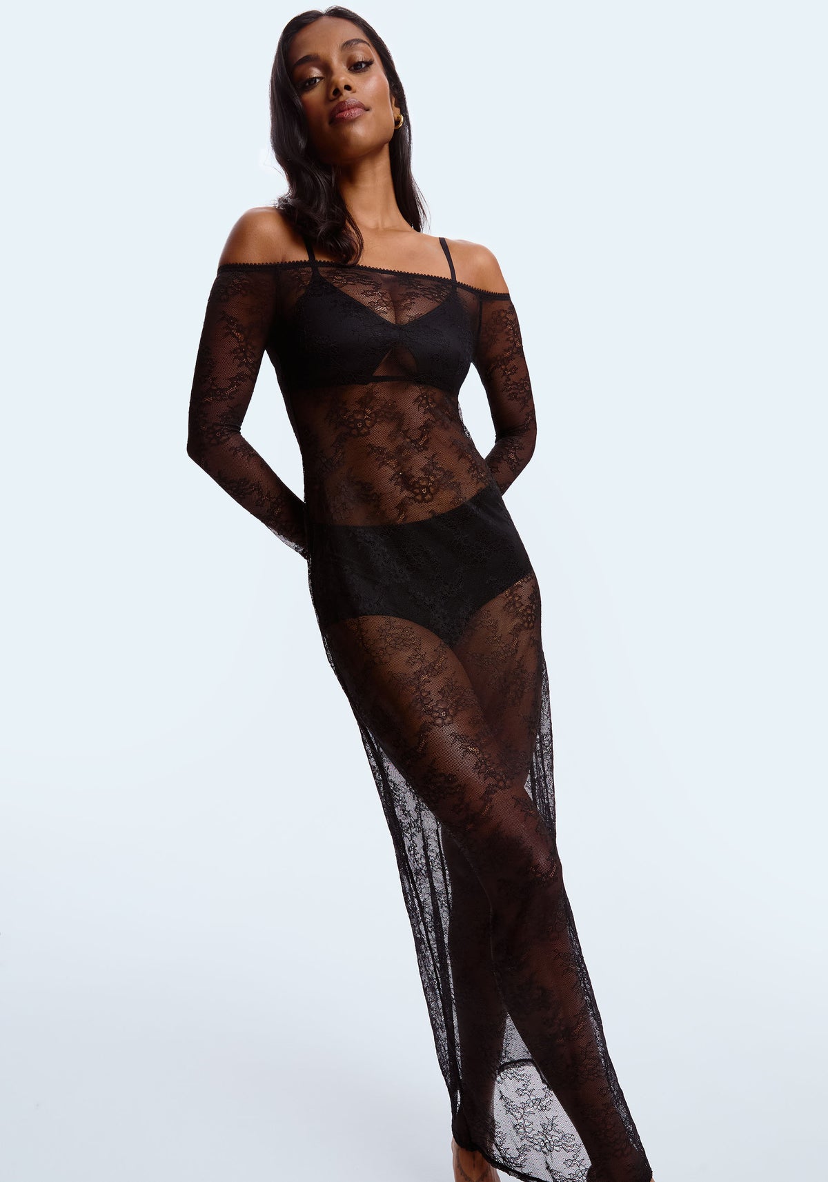 model is wearing an S bralette-black phantom bralette