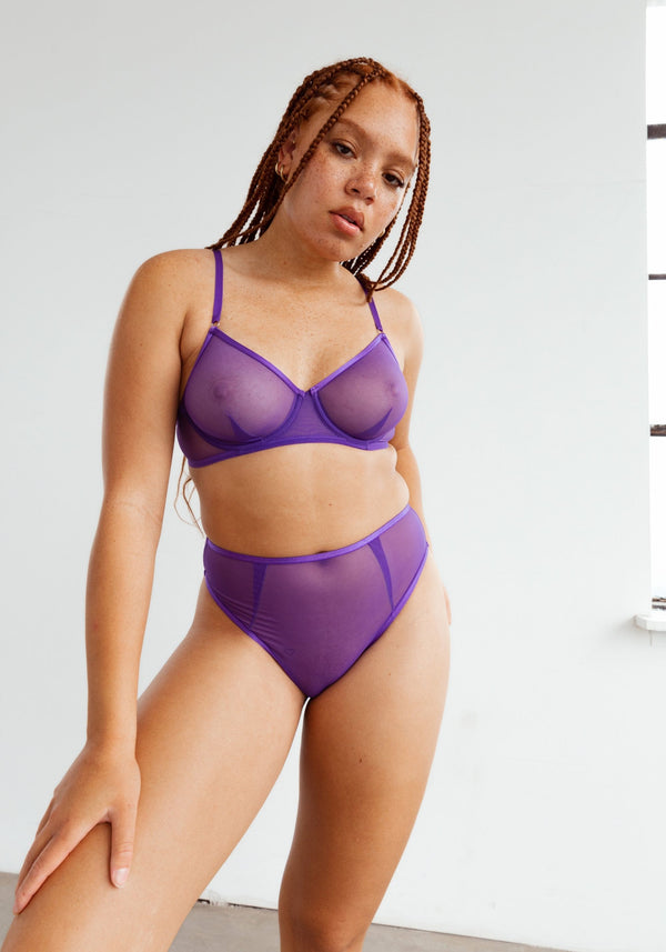model is wearing a 34C bra-purple instinct unlined bra