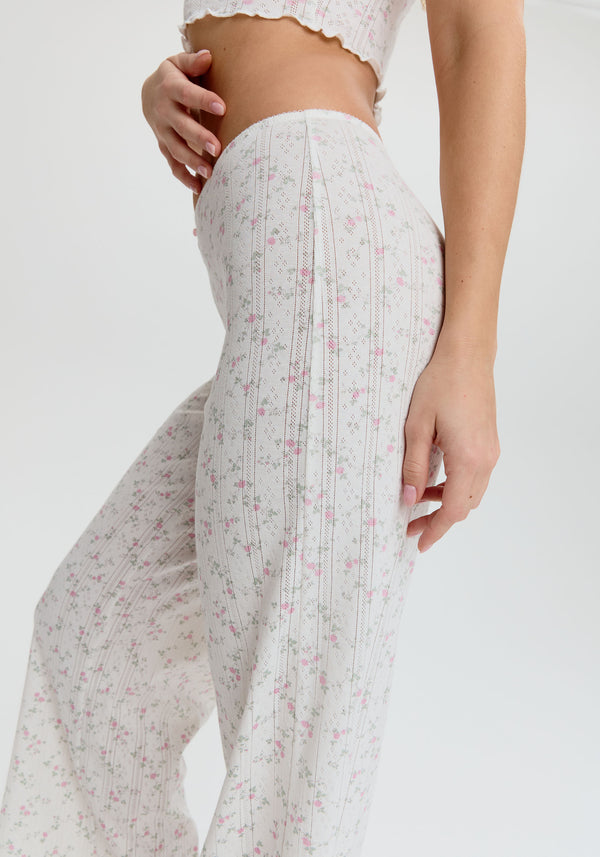 model is wearing an S pant - multi,white dream cotton pointelle pant