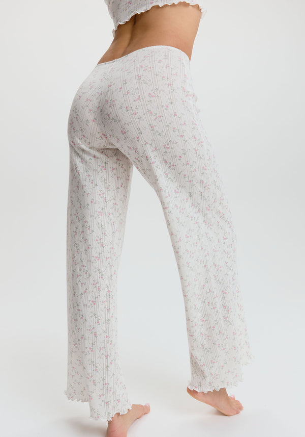 model is wearing an S pant - multi,white dream cotton pointelle pant