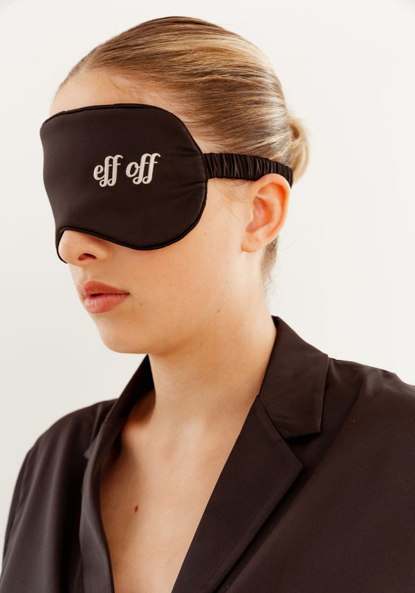 model is wearing an O/S sleep mask-black play sleep mask