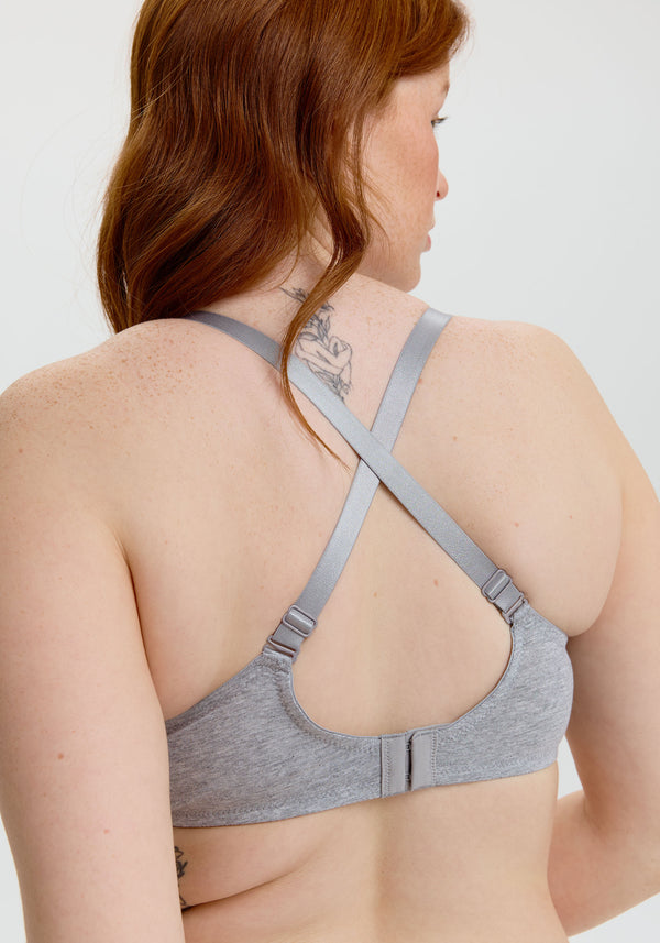 model is wearing a size 32DD bra-grey the cotton unlined molded bra