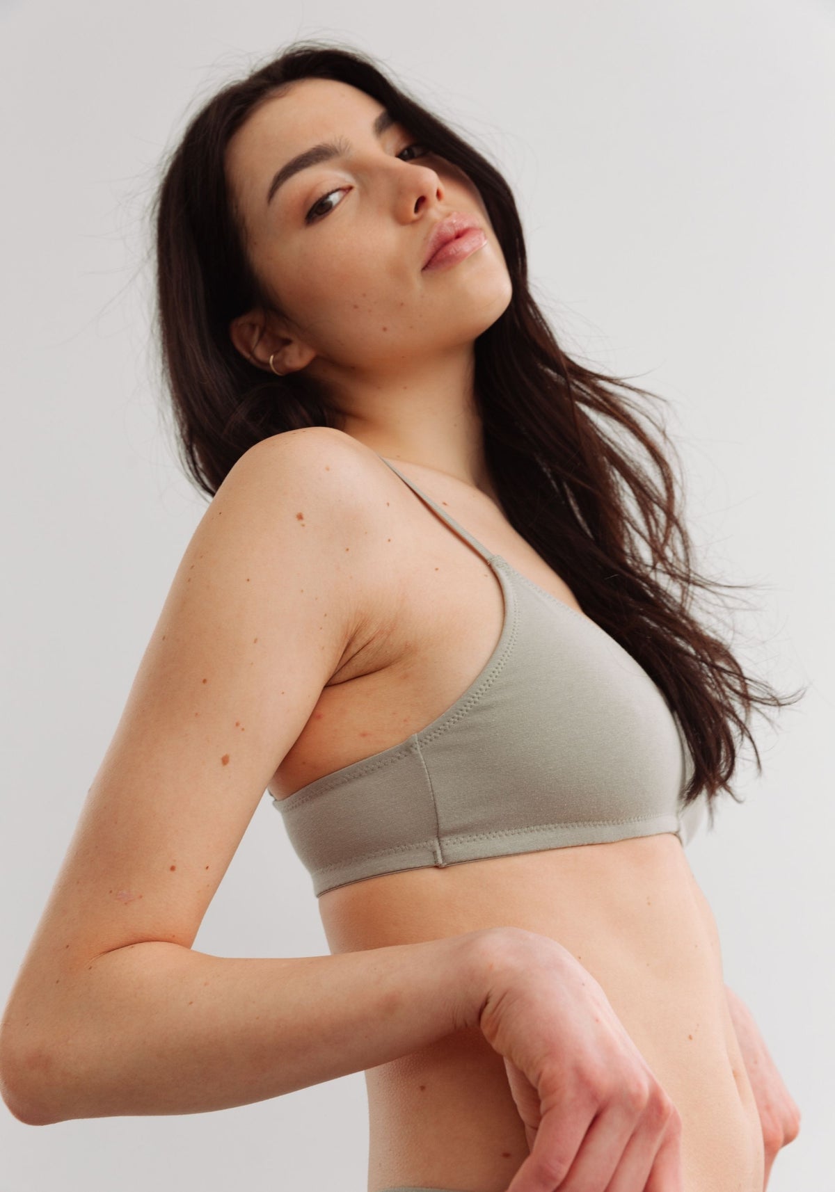 model is wearing an S bralette - green the cotton bralette