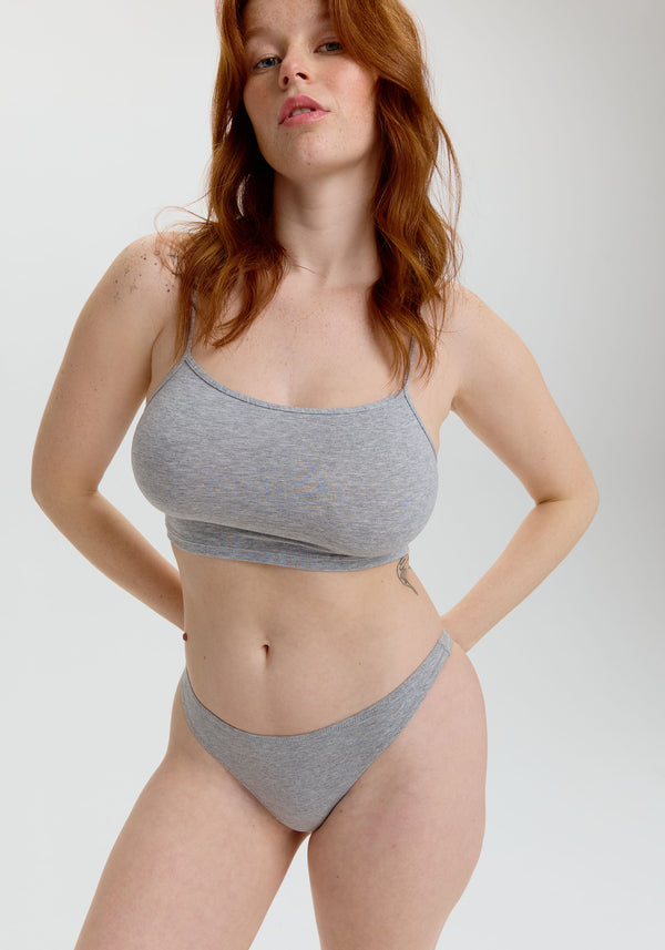 model is wearing an S panty-grey the cotton low rise thong