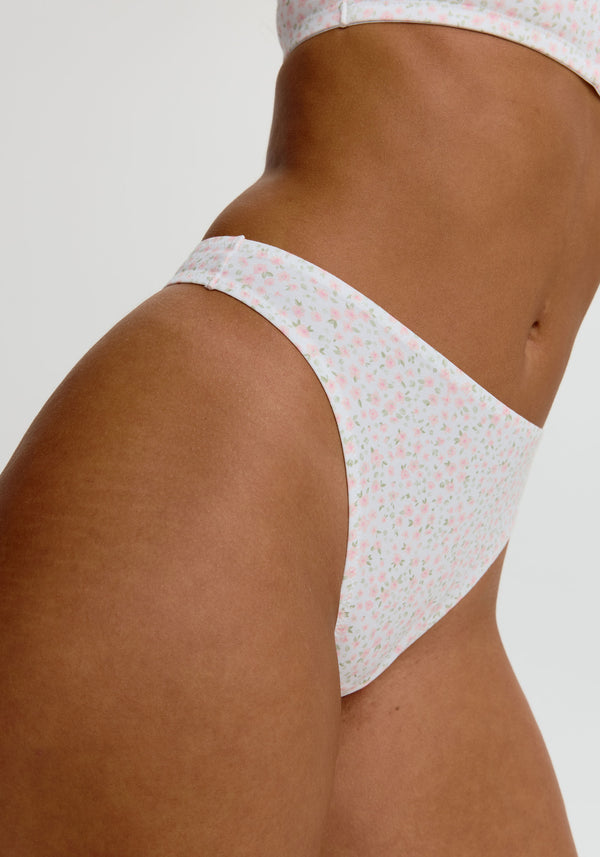 model is wearing an S panty - multi,white the cotton high leg thong