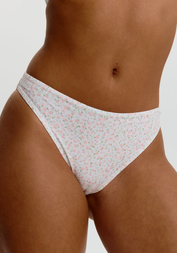 model is wearing an S panty - multi,white the cotton high leg bikini