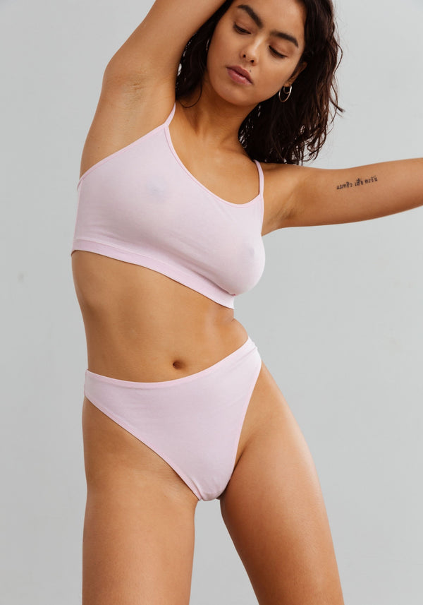 model is wearing an S cami-pink the cotton crop cami