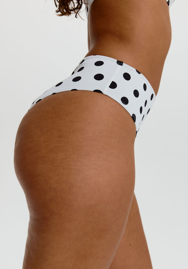 model is wearing an S bikini bottom - multi,white drift high waist bikini bottom