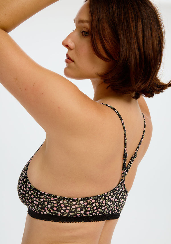 model is wearing an S+ bralette - black,multi the micro lace trim bralette