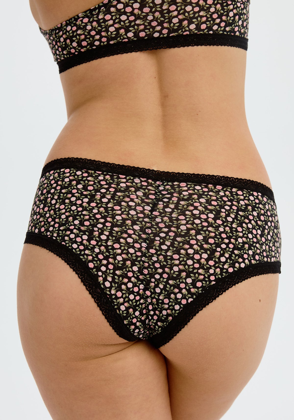 model is wearing an S panty - black,multi the micro lace trim hipster