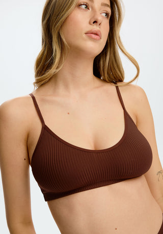 model is wearing an S+ bralette - brown the rib bralette
