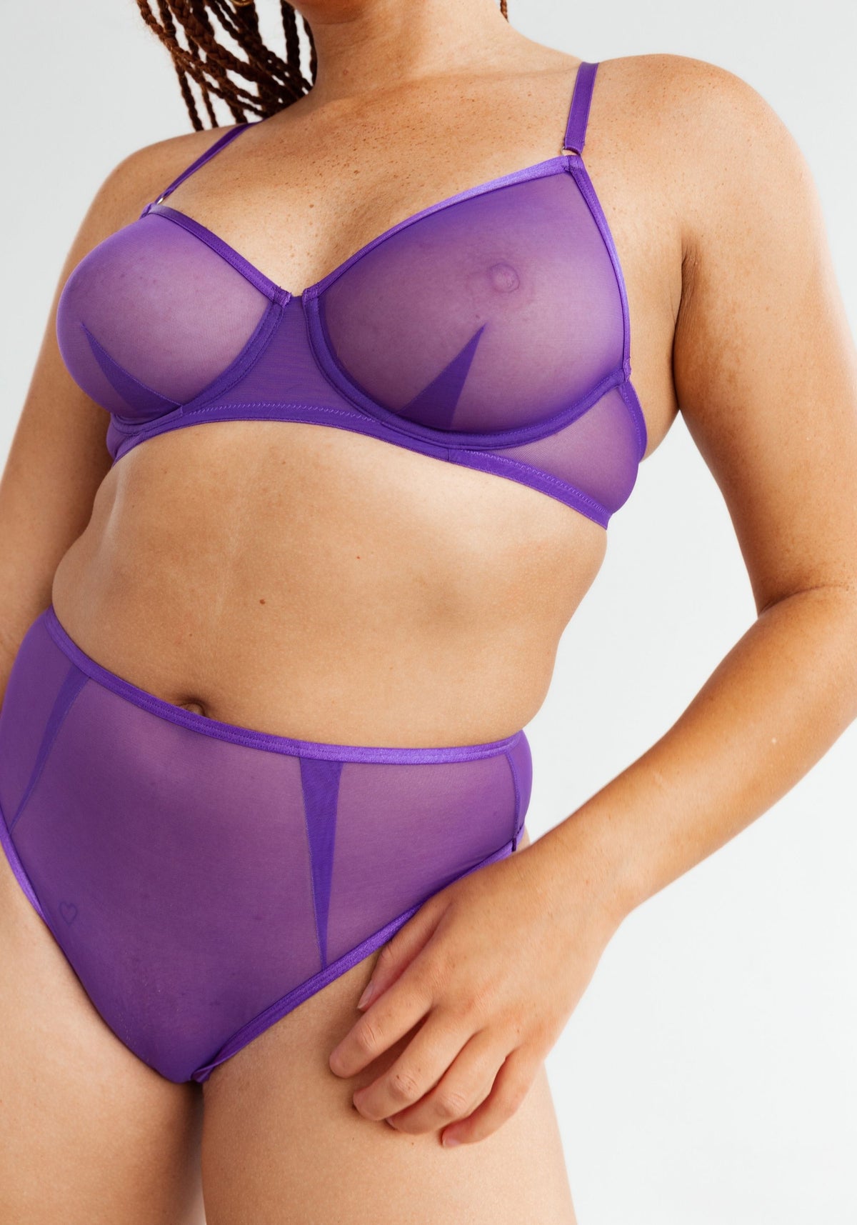 model is wearing a 34C bra-purple instinct unlined bra