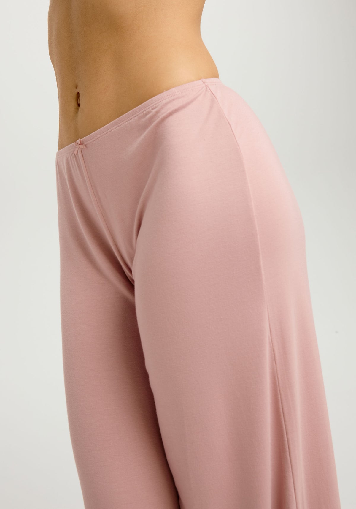 model is wearing an XS pant - pink whisper bamboo pant