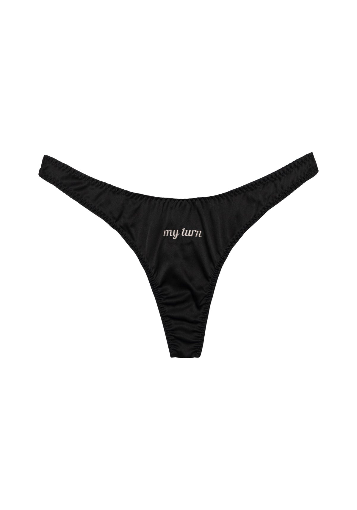 model is wearing an S panty-black play thong