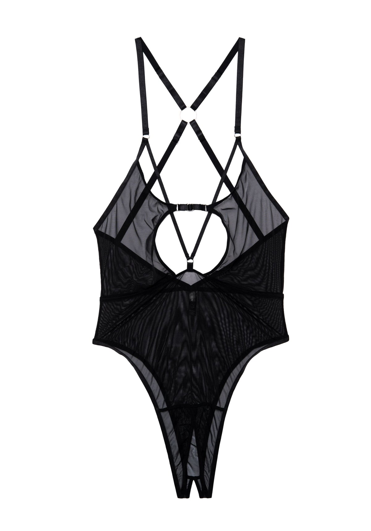model is wearing an S bodysuit-black axil crotchless bodysuit