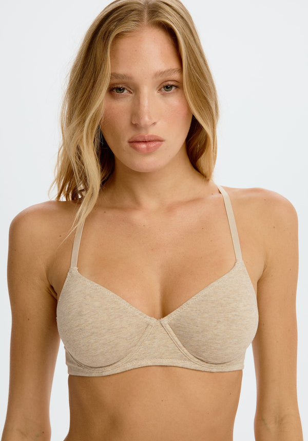 model is wearing a 32C bra - nude the cotton unlined molded bra