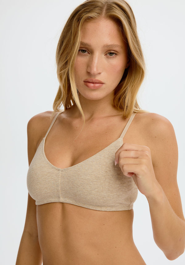 model is wearing an S bralette - nude the cotton bralette