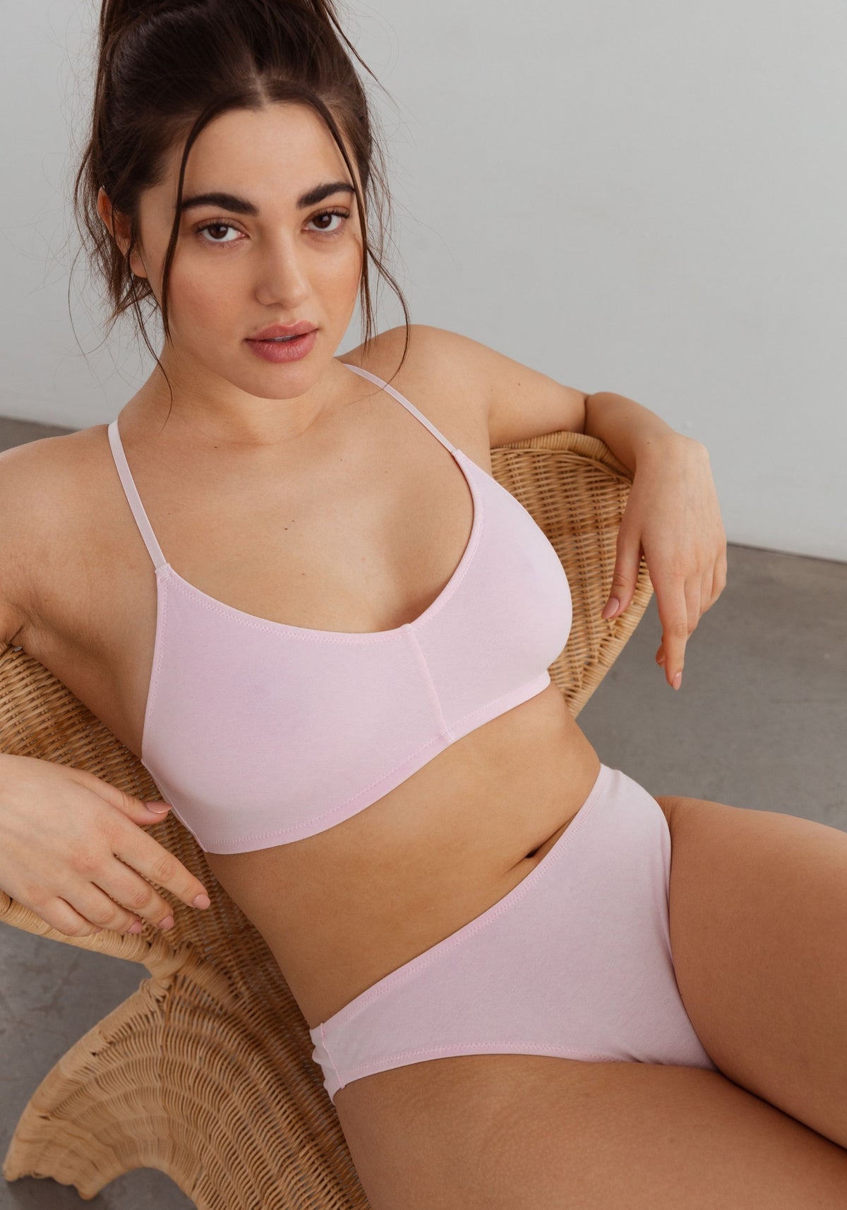 model is wearing an M bralette-pink the cotton bralette