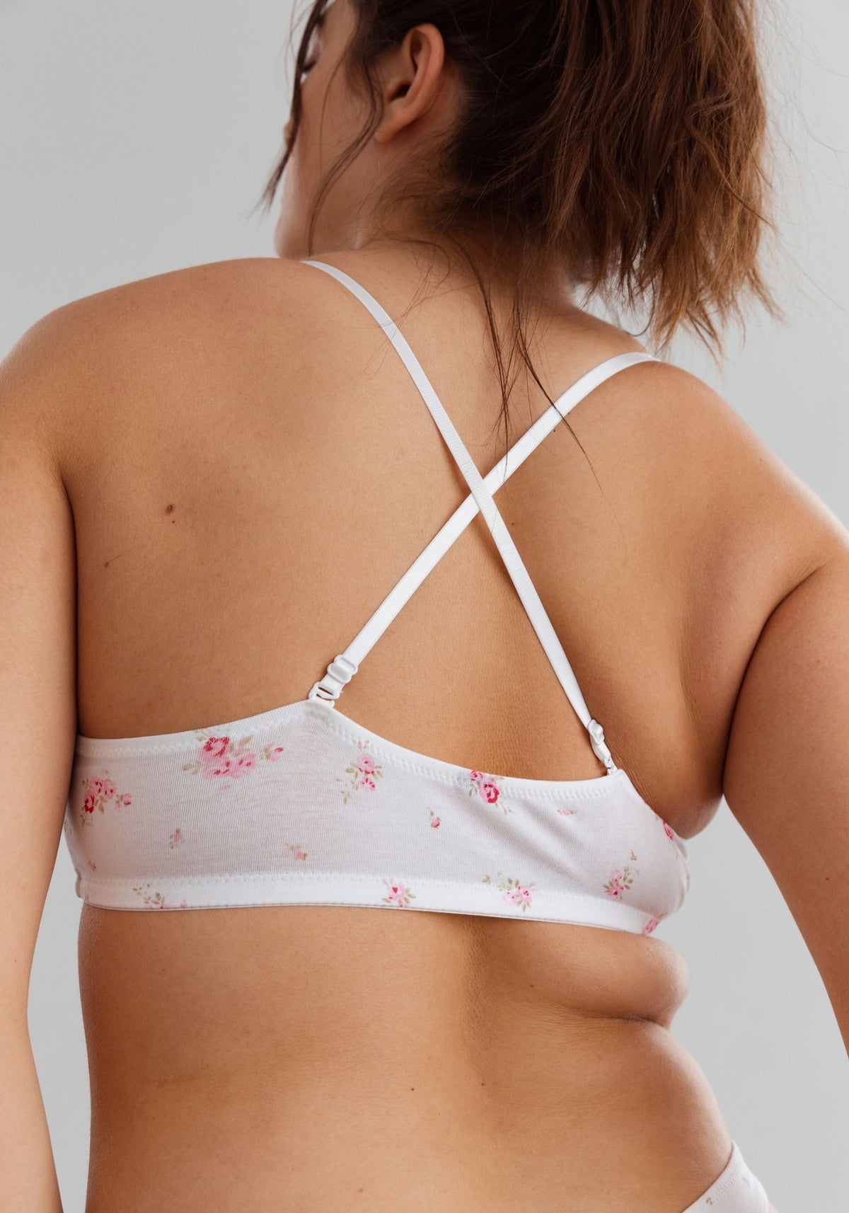model is wearing an M bralette - multi,white the cotton bralette