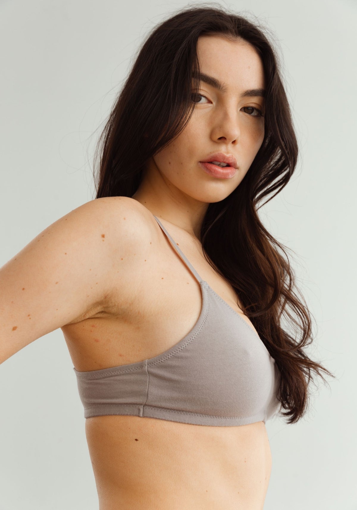 model is wearing an S bralette-grey the cotton bralette