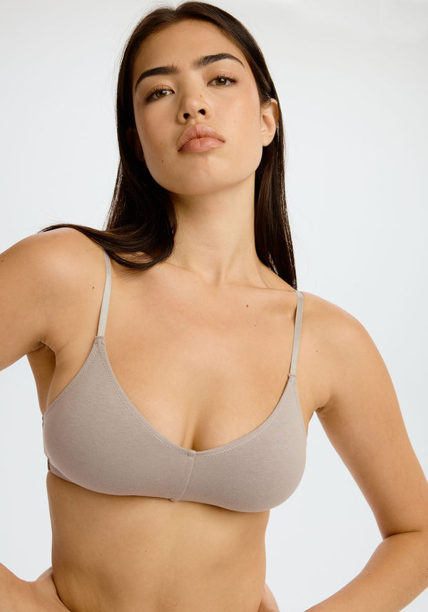 model is wearing an S bralette - grey the cotton bralette