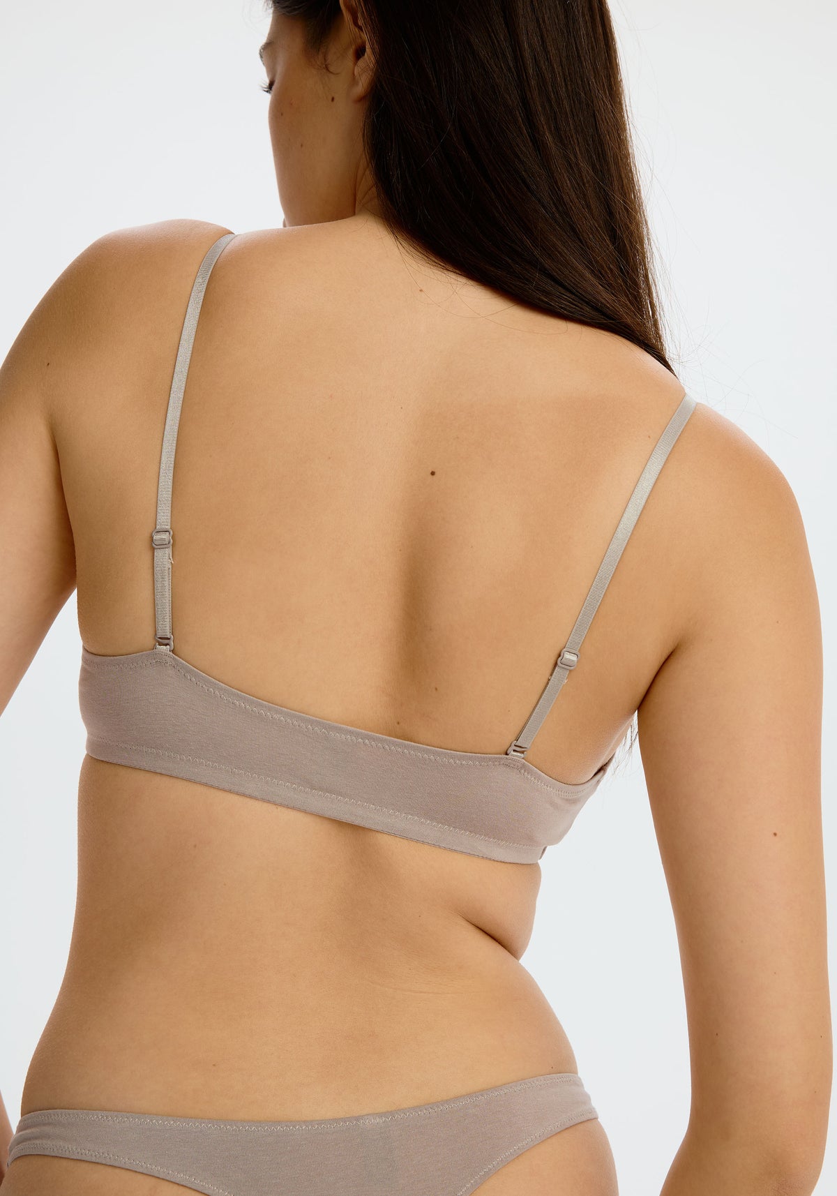 model is wearing an S bralette - grey the cotton bralette