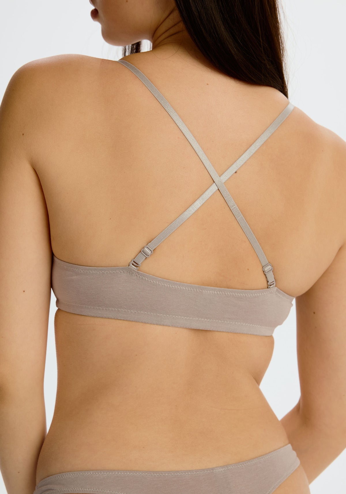 model is wearing an S bralette - grey the cotton bralette