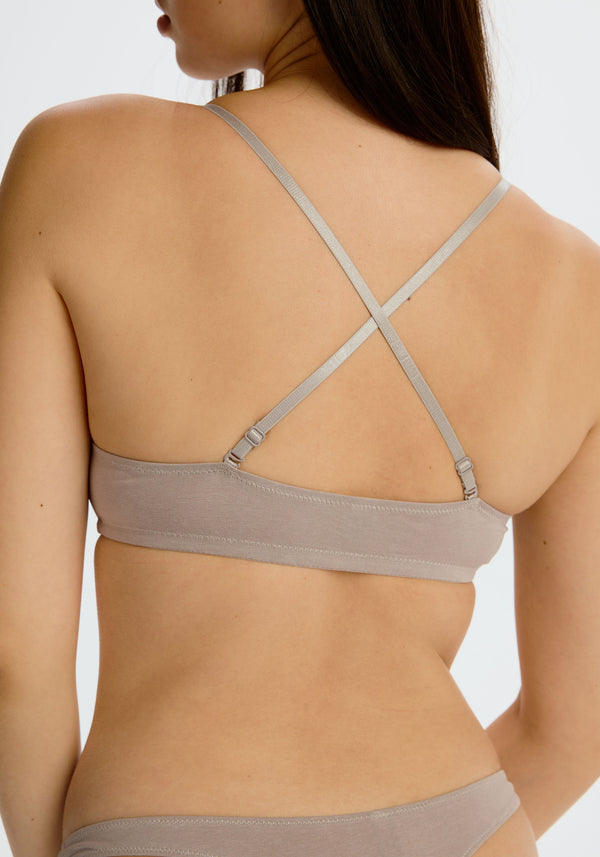model is wearing an S bralette - grey the cotton bralette