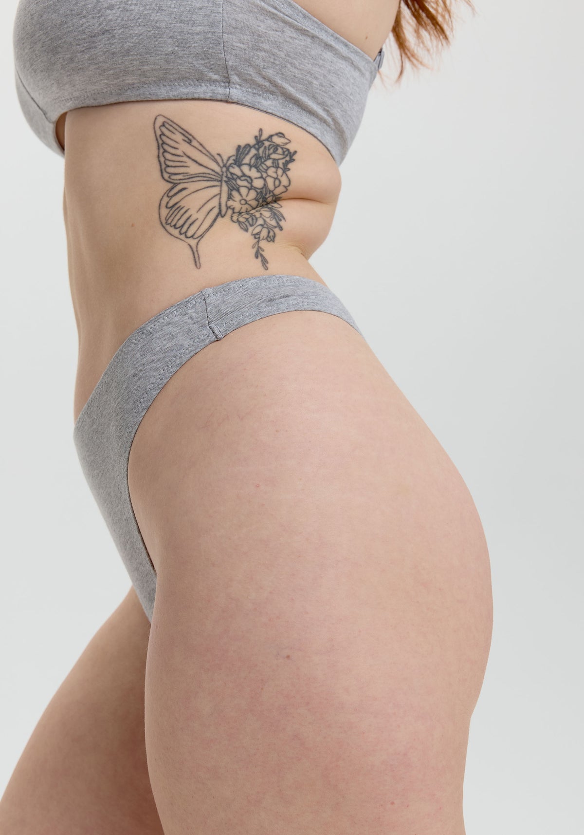 model is wearing an S panty-grey the cotton high leg thong