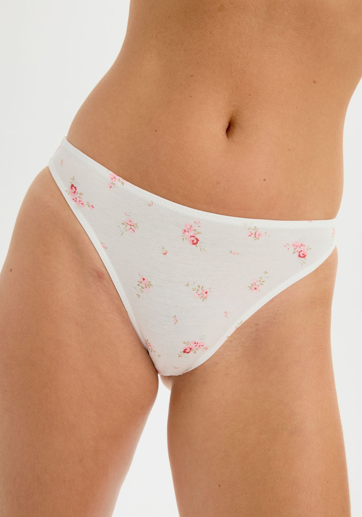 model is wearing an S panty - multi,white the cotton high leg bikini