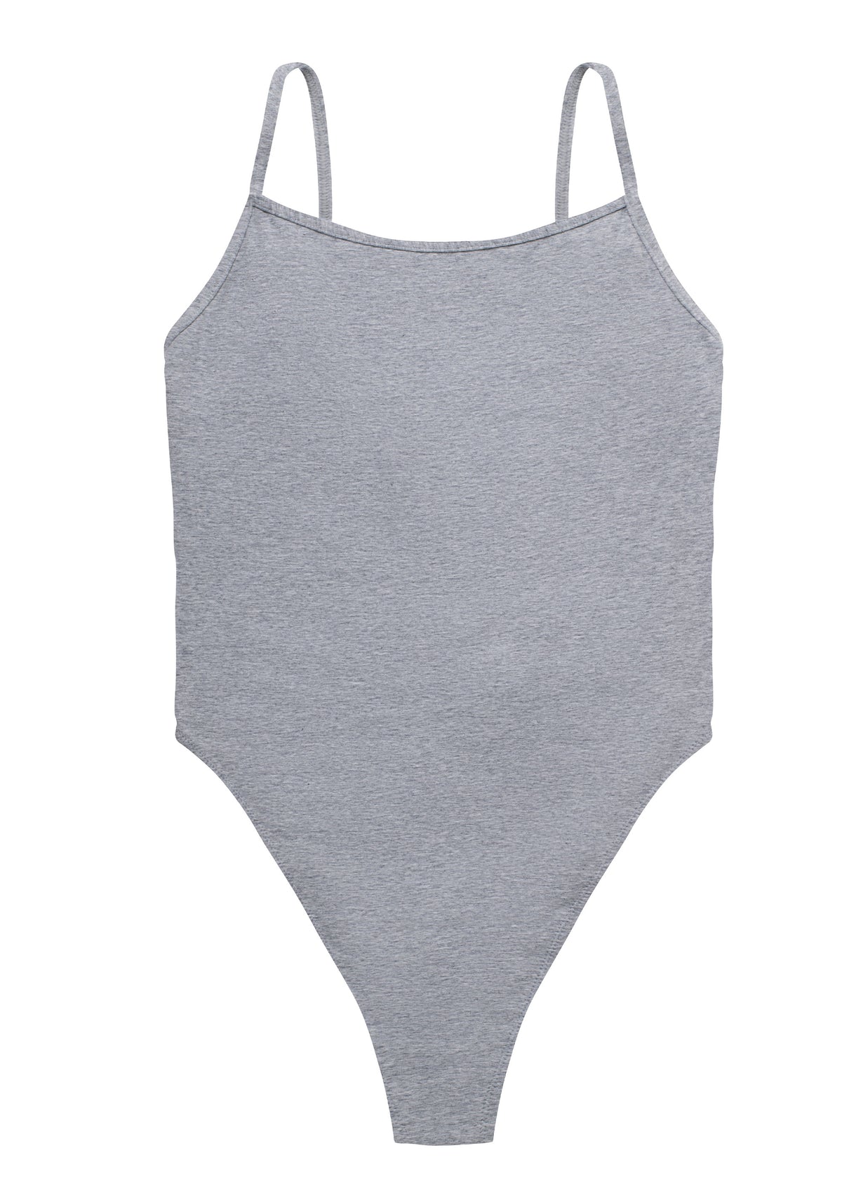 model is wearing an XS bodysuit-grey the cotton bodysuit