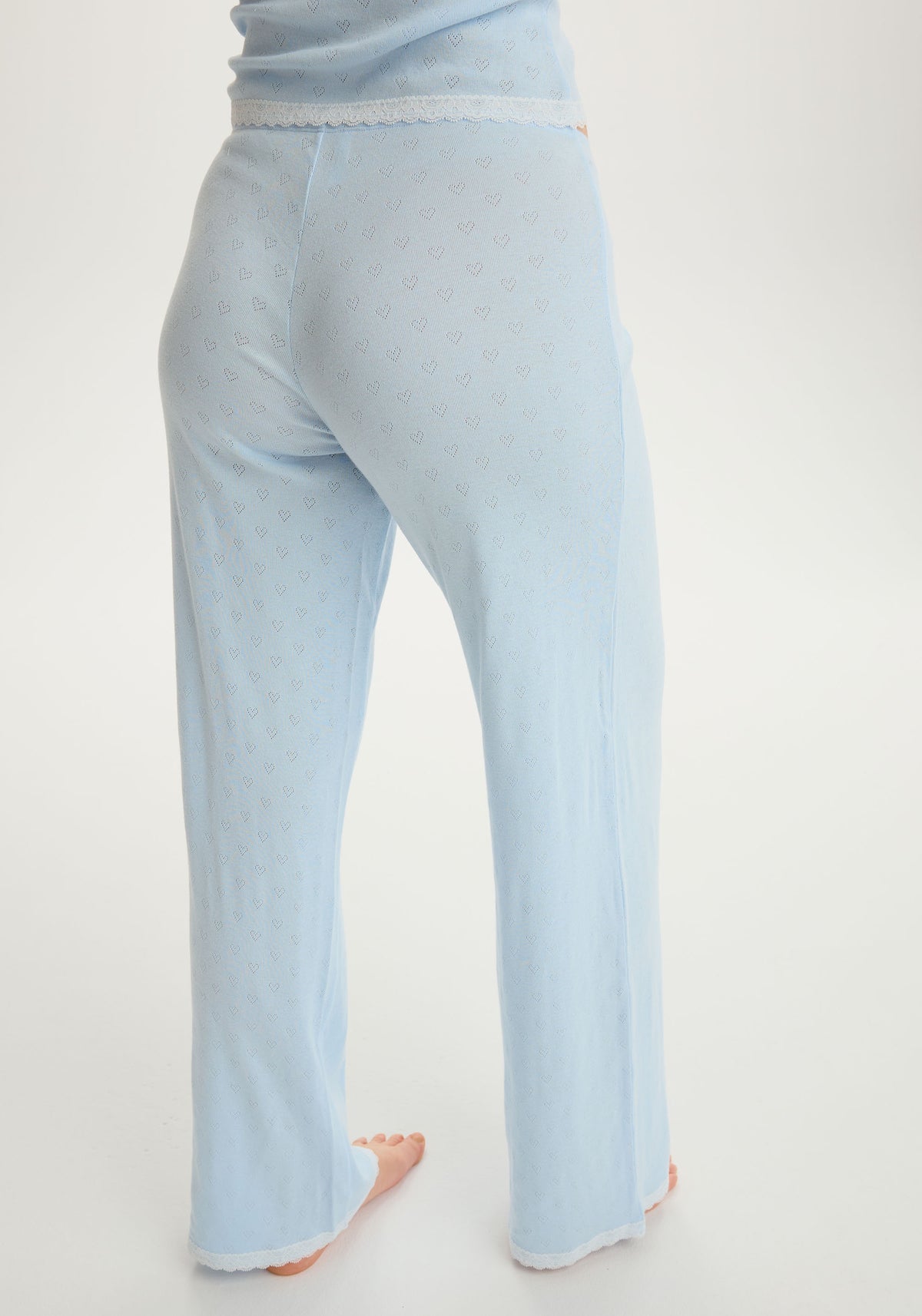 model is wearing an S pant - blue cherish pant