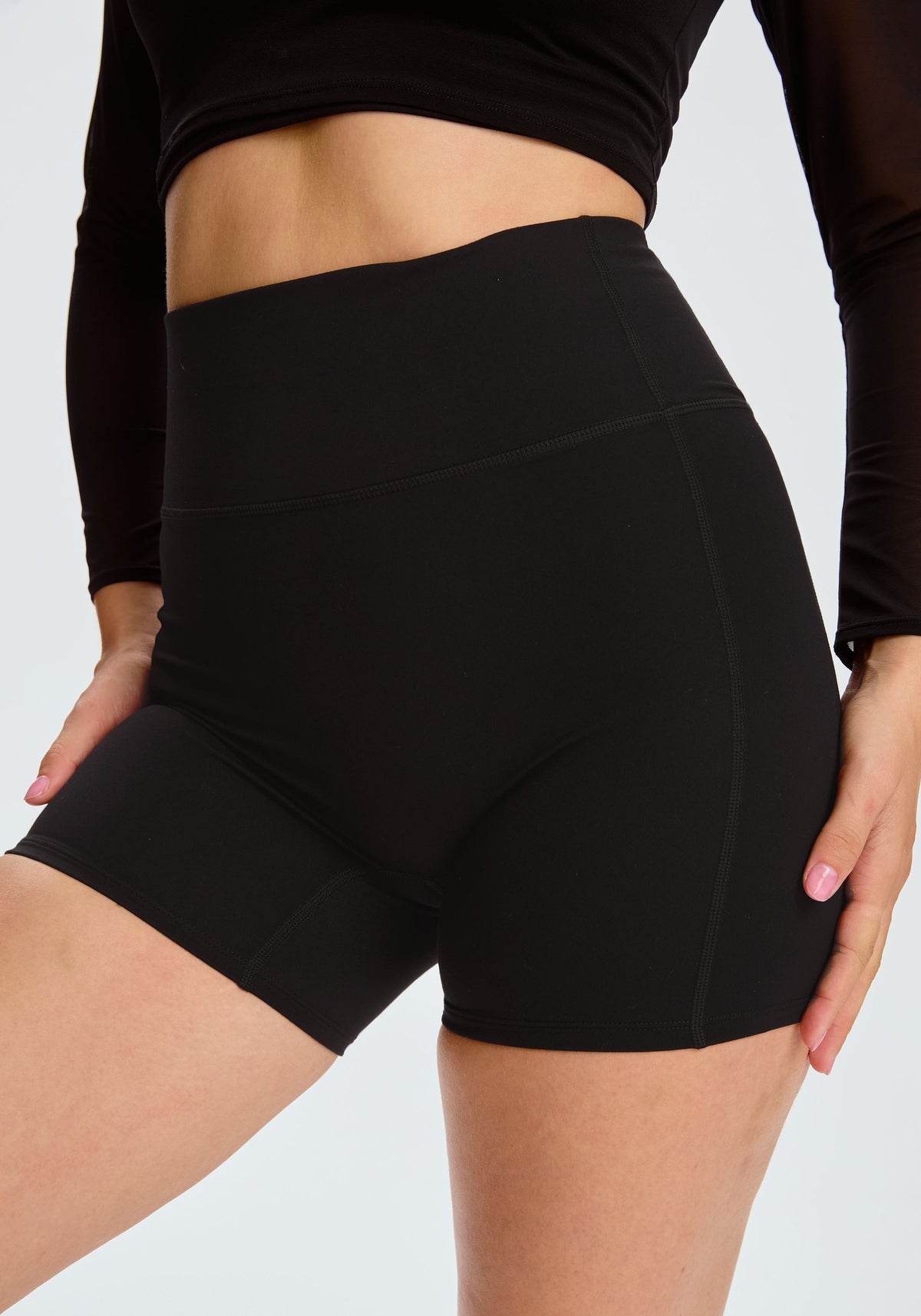 model is wearing an S short-black core short