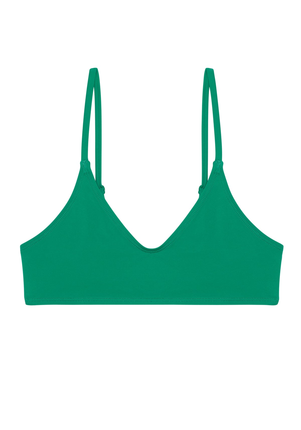 model is wearing an XS bikini top - green tide scoop bikini top