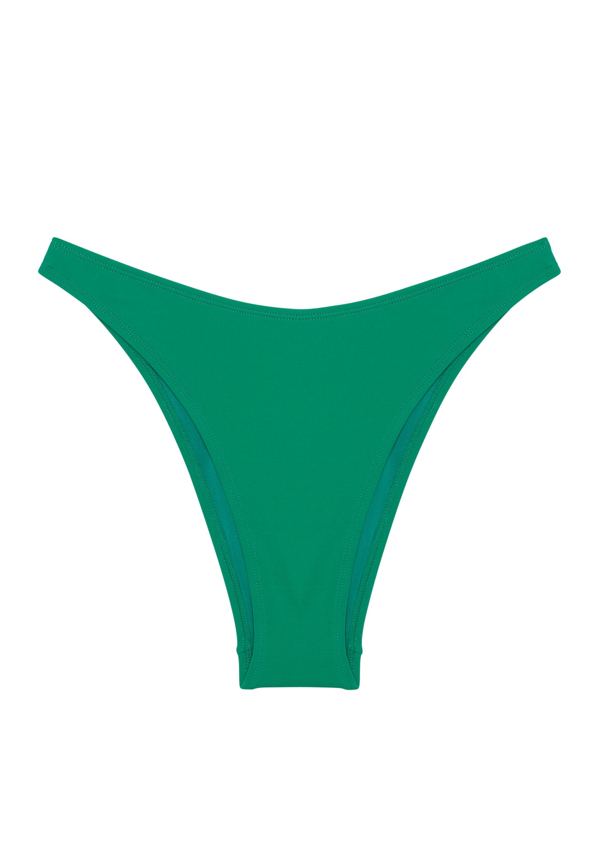 model is wearing an S bikini bottom - green capri high leg bikini bottom