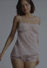 model is wearing an XS slip - multi,pink willow babydoll