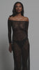 model is wearing an XS maxi dress-black cascade maxi dress