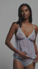 model is wearing an S babydoll-purple marilou × blush babydoll