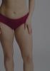 model is wearing an M panty - red the micro lace trim hipster