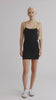 model is wearing an XS mini dress-black ace mini dress