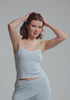 model is wearing an S cami - blue cherish cami