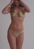 model is wearing an S bikini bottom - gold breeze cheeky bikini bottom