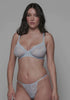 model is wearing an S panty-blue the lace string