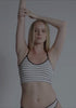model is wearing an S panty - black,multi,white the rib high leg bikini